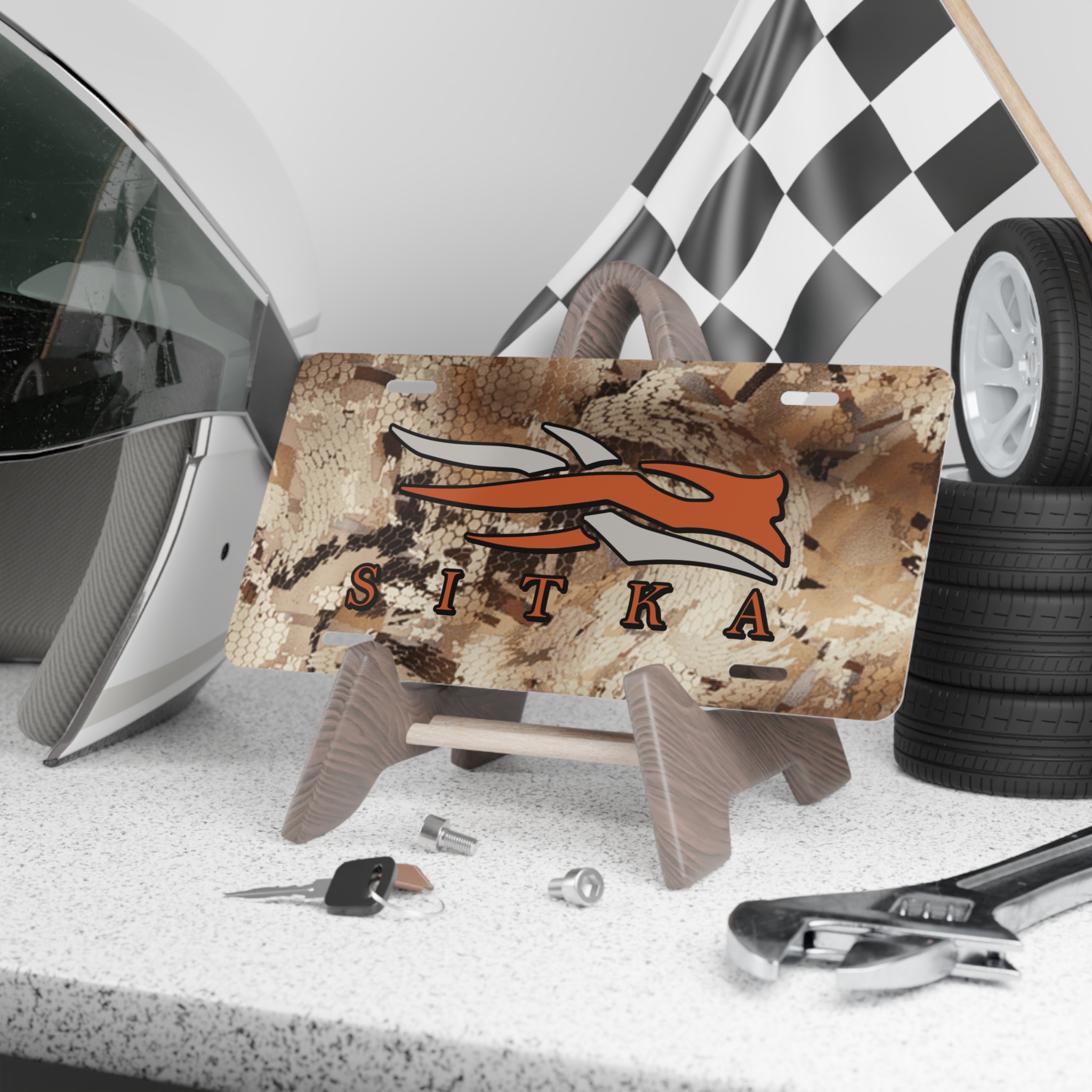 Custom Camo Vanity Plate With Sitka Waterfowl Marsh Camouflage Logo